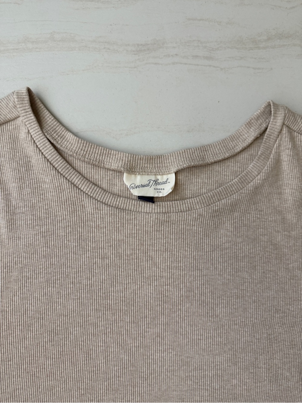 Universal Thread Cream Ribbed Crewneck Top - Picture 2 of 3